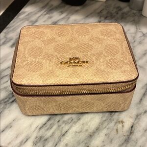Coach Beige Jewelry Case with Gold Zipper